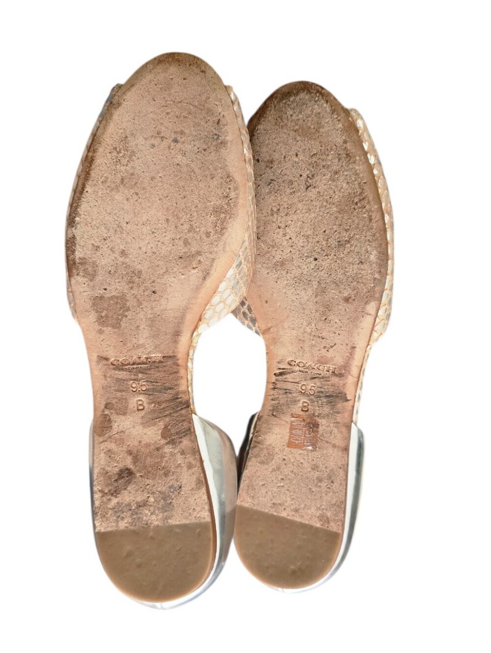 Coach Metallic Gold Snakeskin Peep-Toe Flats Size 9.5 - Picture 6 of 7